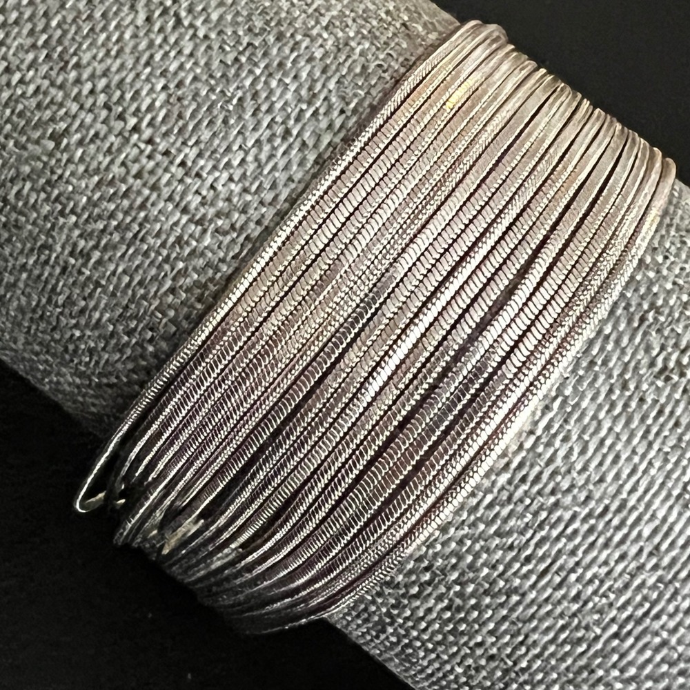 Silver Multi Strand Snake Chain Wide Cuff Bracelet 6.5-8.5 Inch Cybercore